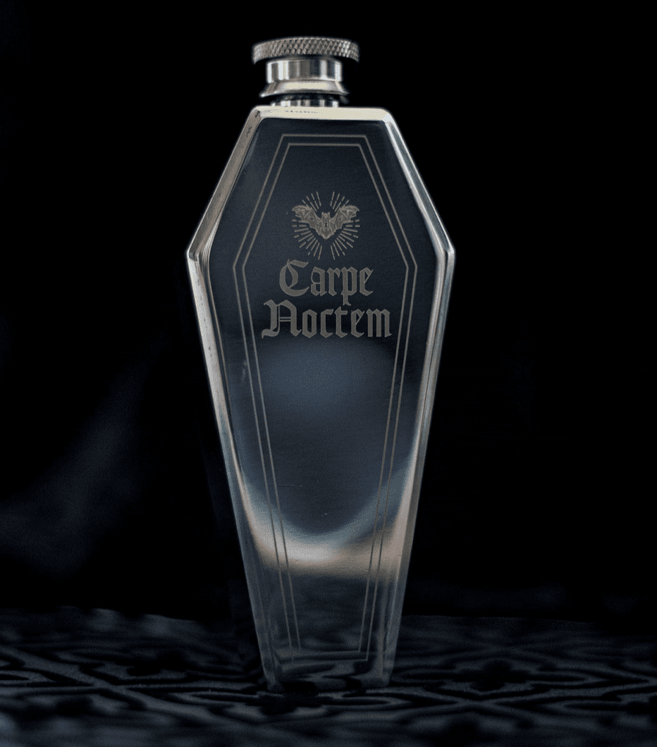 Carpe Noctem Engraved Coffin Flask