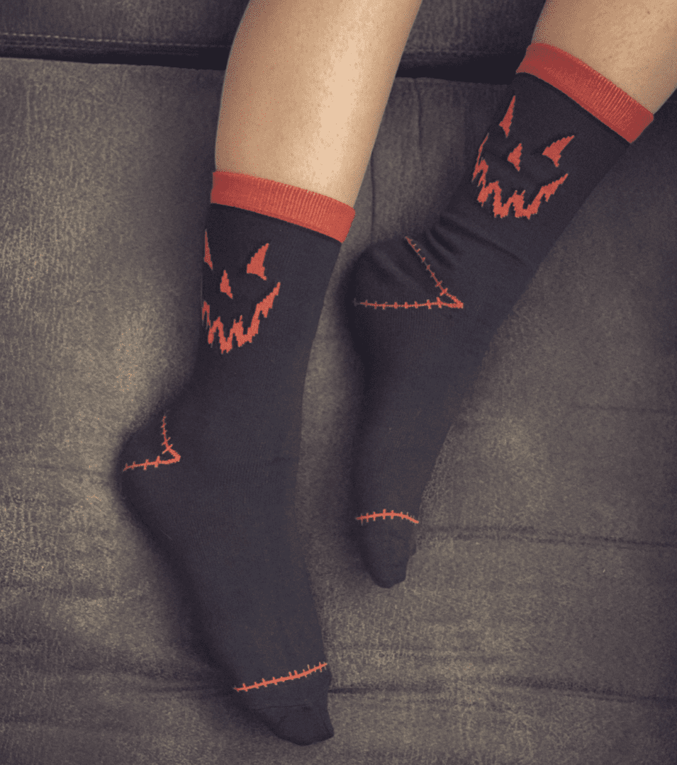 Jacko lantern pumpkin black halloween socks