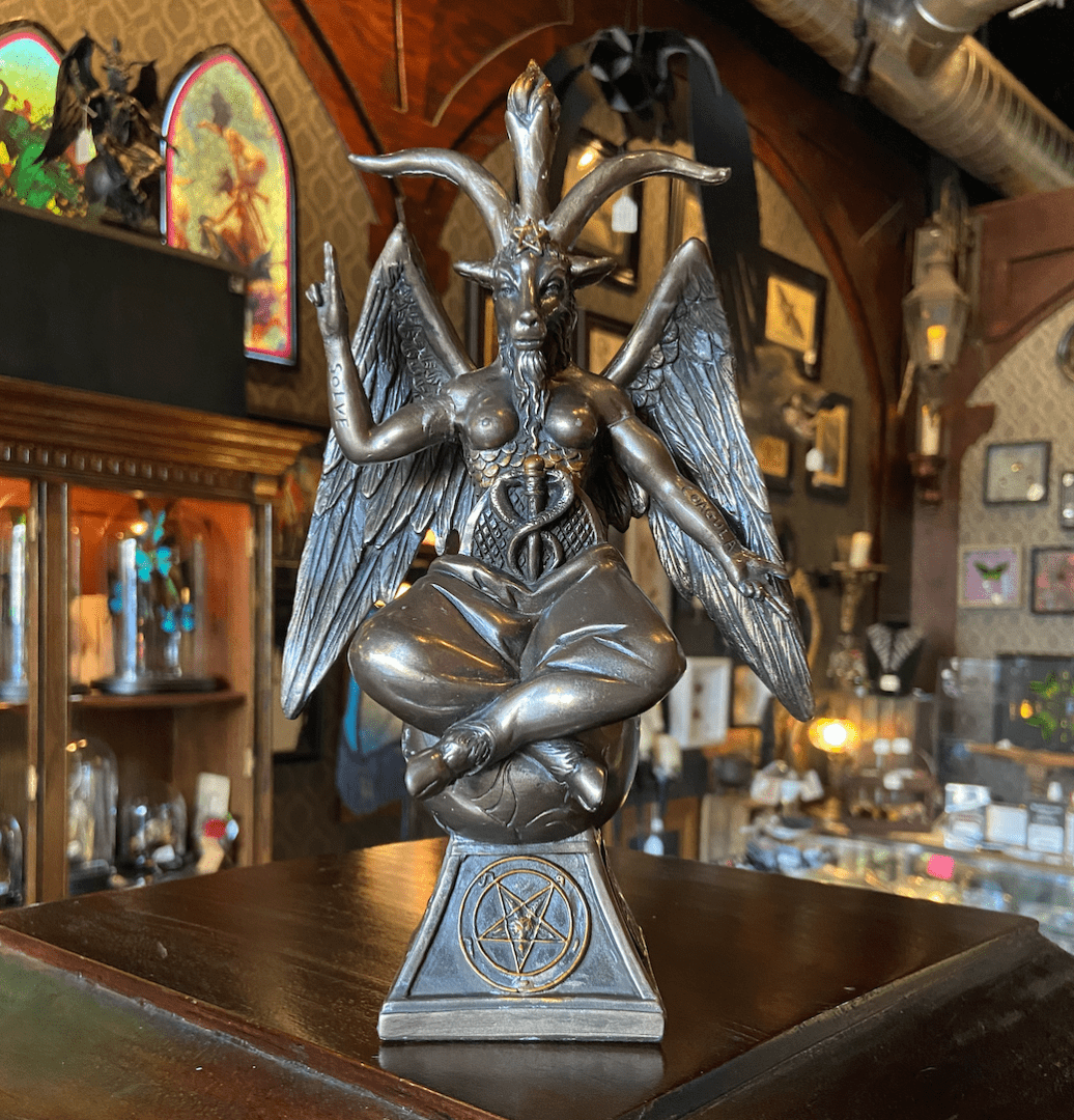 cold cast resin Baphomet statue with a bronze finish
