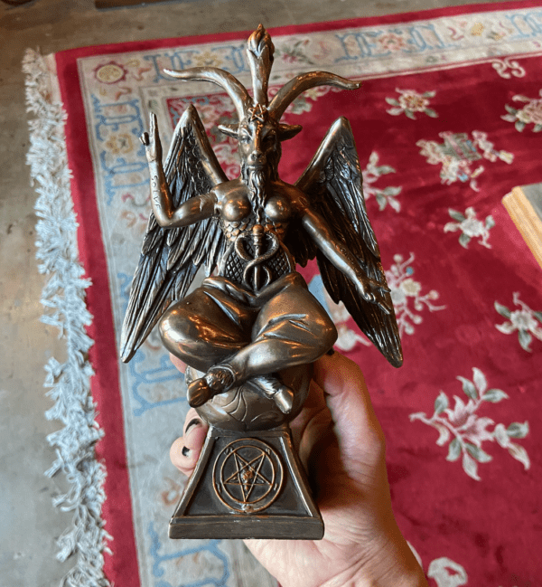 a hand painted bronze finish Baphomet Statue
