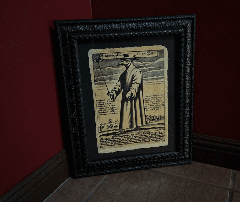 Classic image of a Plague Doctor printed on handmade paper