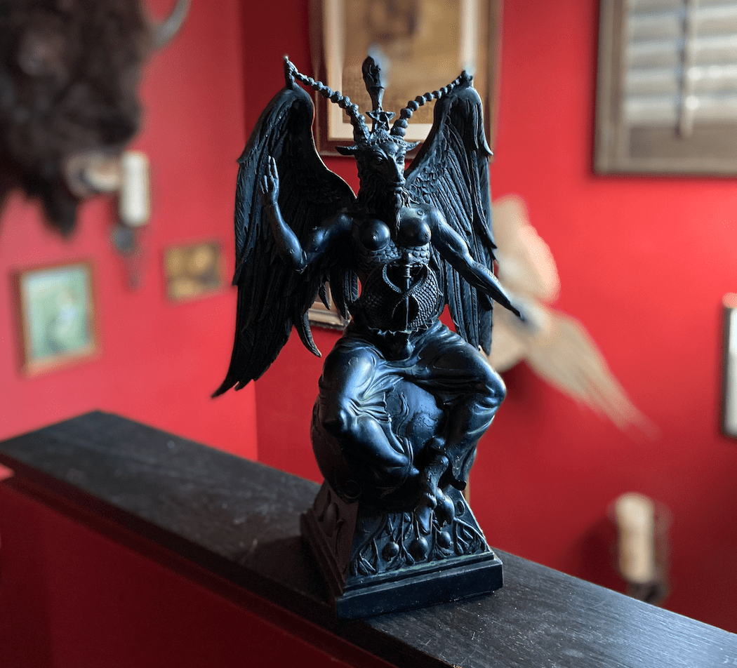cold cast resin Baphomet statue with a faux stone finish
