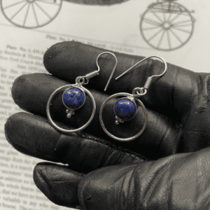 Beautiful Lapis stone set in silver plated hoops